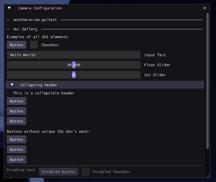 Currently available gui elements